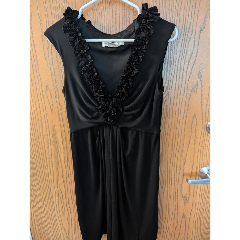 Maggie London Size 10 Black Sleeveless Midi Ruffle Dress